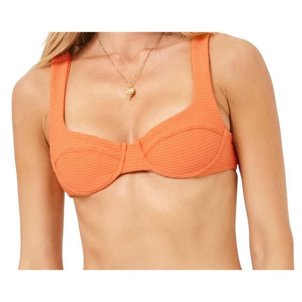 L Space Ribbed Bikini Top Orange Nikita Wired Swim Size XL